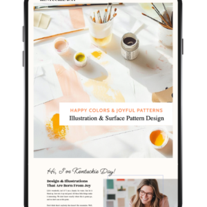 Mockup of an artist's website template on an ipad.