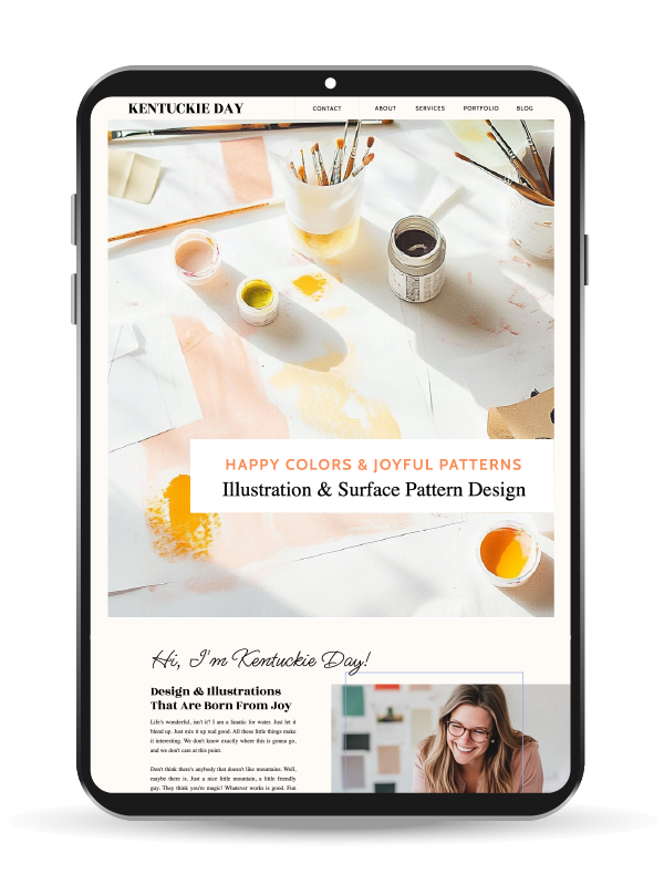 Mockup of an artist's website template on an ipad.