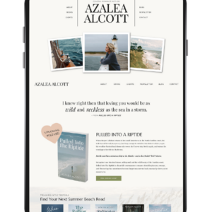 An author's website template mocked up on an ipad.