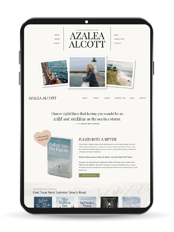 An author's website template mocked up on an ipad.