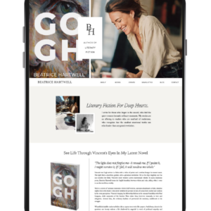Mockup of an author's website template on an ipad.