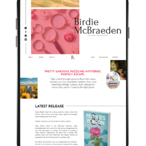 Mockup of an author's website template on an ipad.