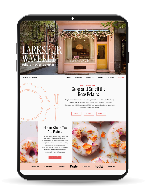 Mockup of a baker's website on an ipad.